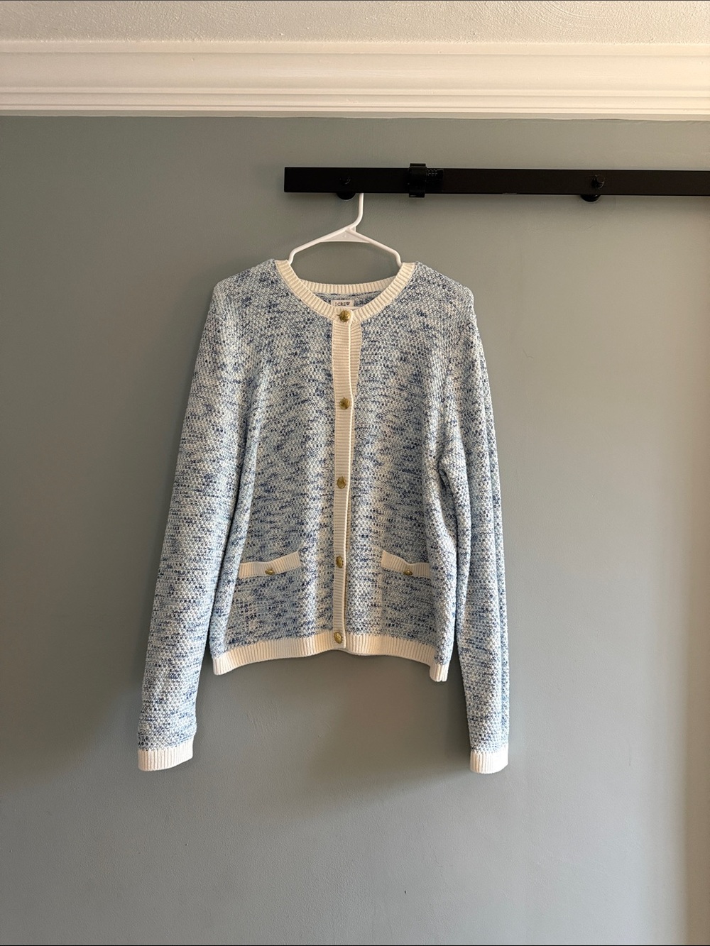 J. Crew Light Blue & Cream Marled Button Cardigan